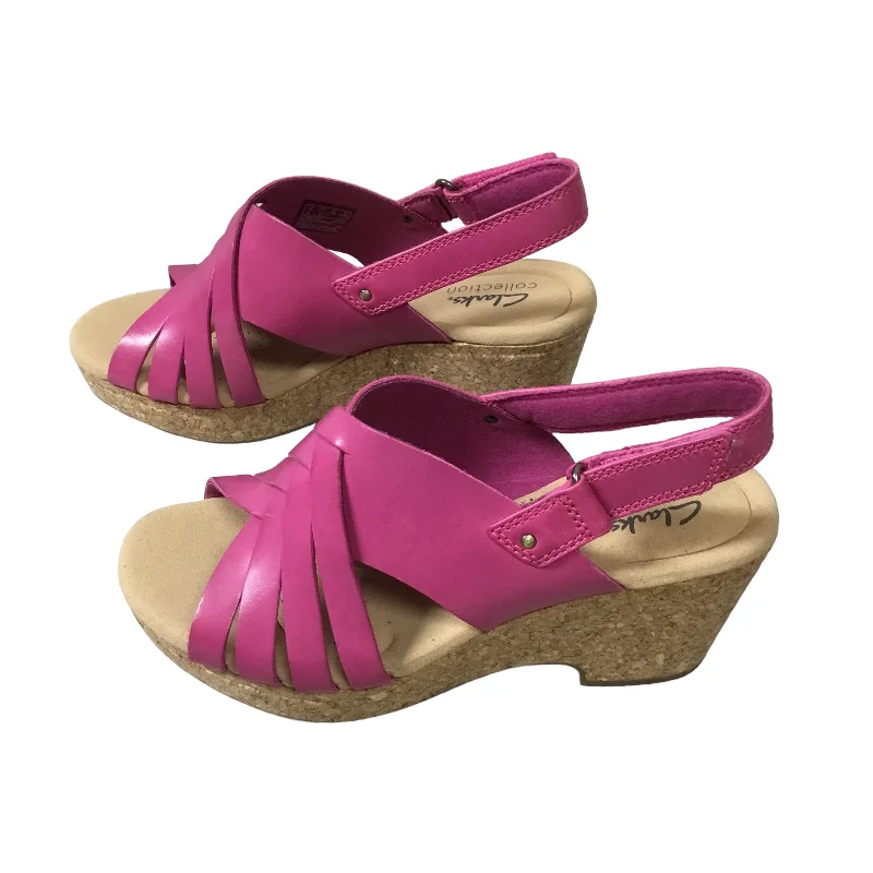 Pink Sandals Heels Wedge Clarks, Size 7.5 Neon - Accent Sneaker Look  