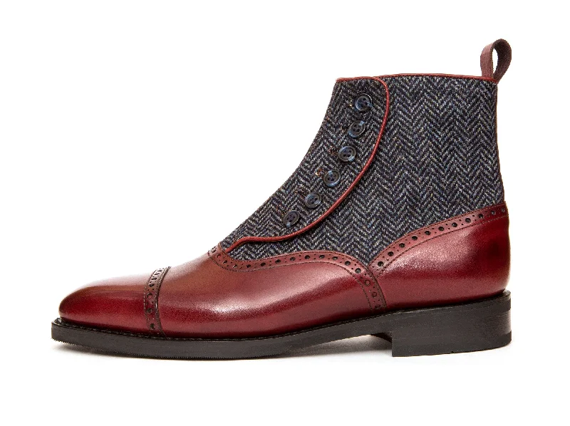 Puyallup - MTO - Burgundy Calf / Blue Tweed - LPB Last - City Rubber Sole Two - Tone Shoe Design Puyallup - MTO - Burgundy Calf / Blue Tweed - LPB Last - City Rubber Sole Two - Tone Shoe Design