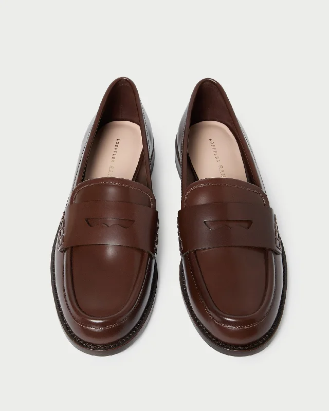 Rachel Espresso Leather Loafer Metallic Trim Shoe Design  