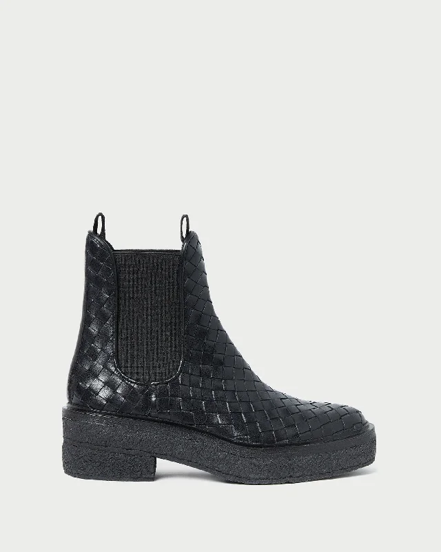 Raquel Black Woven Chelsea Boot Artisan - Crafted Loafer Style  