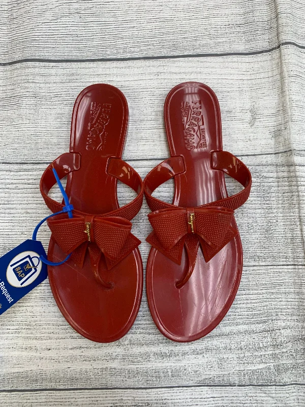 Red Sandals Flip Flops Ferragamo, Size 8 Rubber - Sole Plimsoll Look  