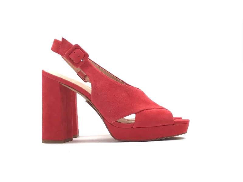 Red Sandals Heels Block Vince Camuto, Size 9.5 British Gentleman Oxford Style  
