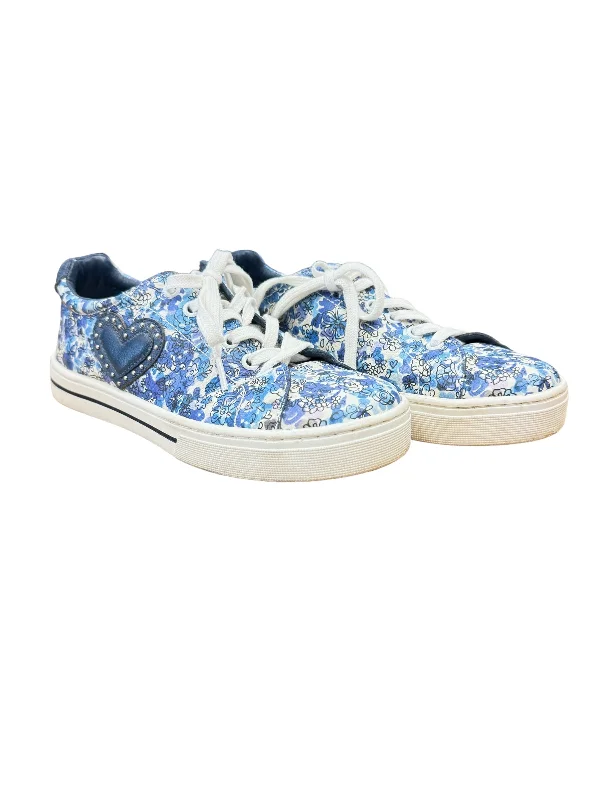 Shoes Sneakers By Brighton In Blue & White, Size: 6 Embroidered Cowboy Boot Design  
