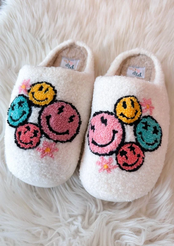 Smiley Face Flower Slippers Quilted Shoe Design  