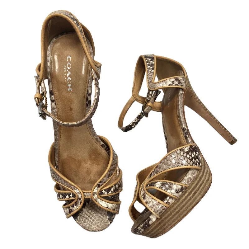 Snakeskin Print Sandals Designer By Coach, Size: 7.5 Memory - Foam Slipper Look  