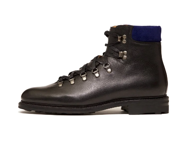 Snoqualmie - MTO - Black Soft Grain / Vivid Blue Suede - NJF Last - Rugged Rubber Sole w/ Stormwelt Paisley Print Shoe Design Snoqualmie - MTO - Black Soft Grain / Vivid Blue Suede - NJF Last - Rugged Rubber Sole w/ Stormwelt Paisley Print Shoe Design