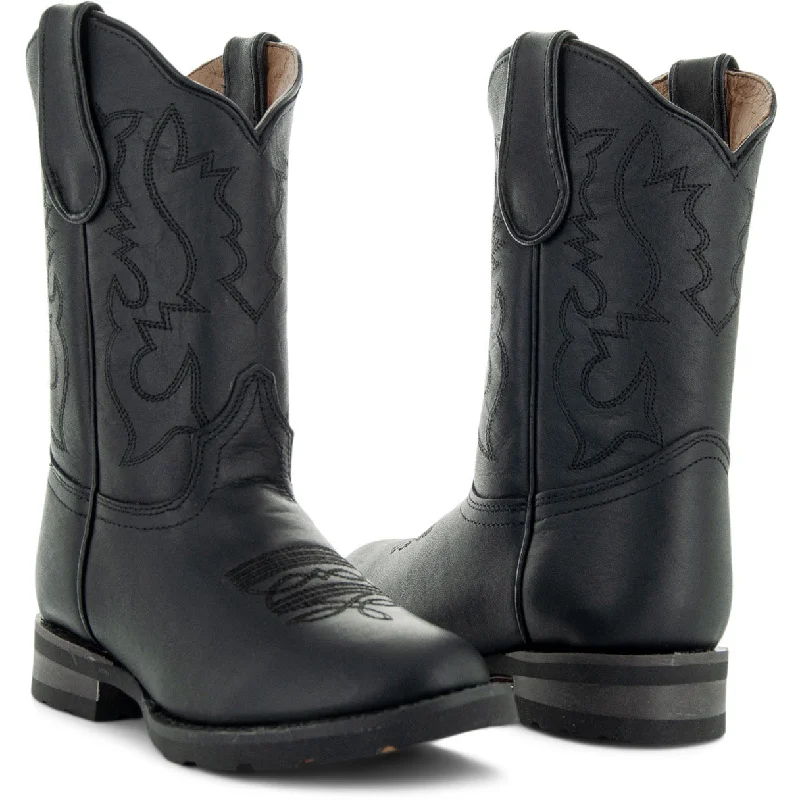 Soto Boots K4004 Buckaroo Kids Cowboy Boots Black Ankle - High Military Boot Style  