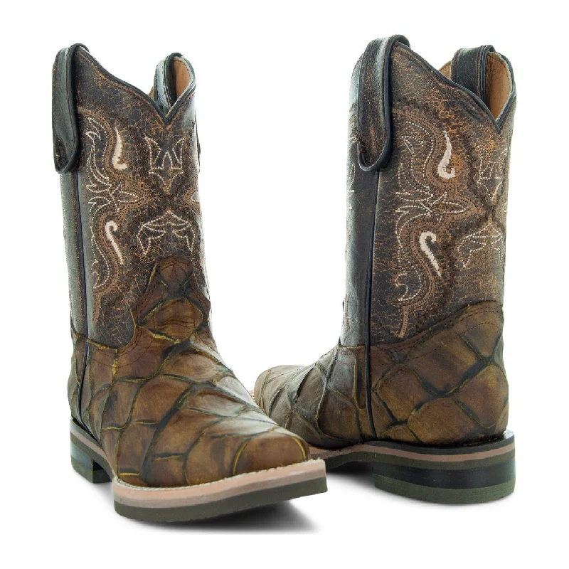 Soto Boots Kids Pirarucu Print Cowboy Boots K4008 Retro Plimsoll Style  