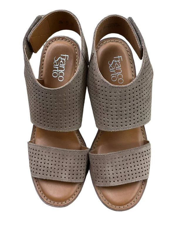 Tan Sandals Heels Block Franco Sarto, Size 8.5 Comfortable Derby Style  