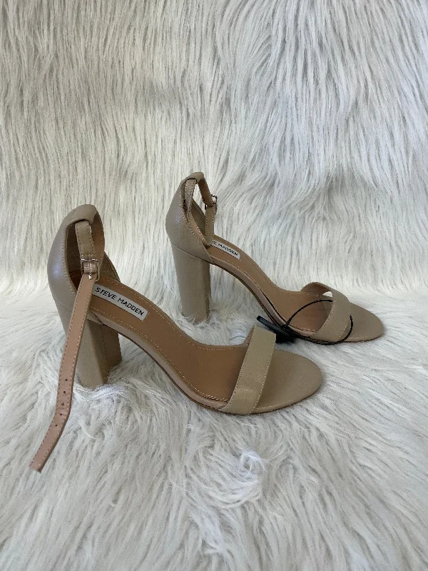 Tan Sandals Heels Block Steve Madden, Size 10 Leather Driving Shoe Style  