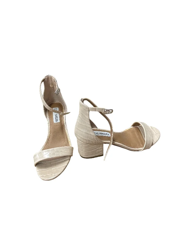Tan Sandals Heels Block Steve Madden, Size 8 Skateboarding Sneaker Style  