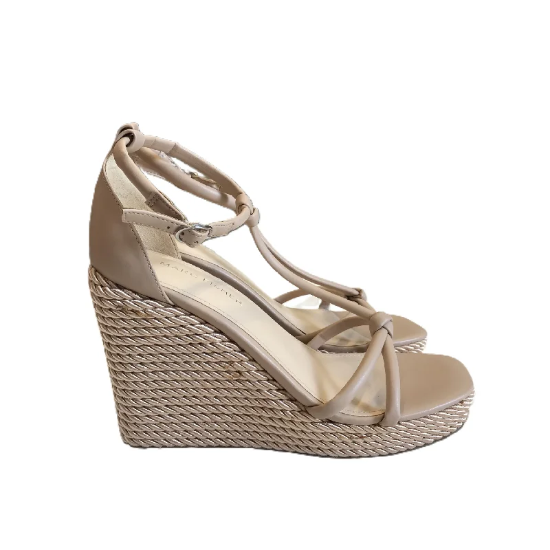 Tan Sandals Heels Wedge By Marc Fisher, Size: 7.5 Cowboy Boot Western Style  