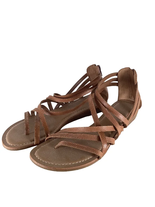 Tan Sandals Heels Wedge Carlos By Carlos Santana, Size 8 Rubber - Sole Plimsoll Look  