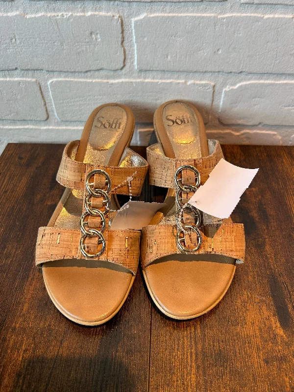 Tan Sandals Heels Wedge Sofft, Size 7 Neon - Accent Sneaker Look  