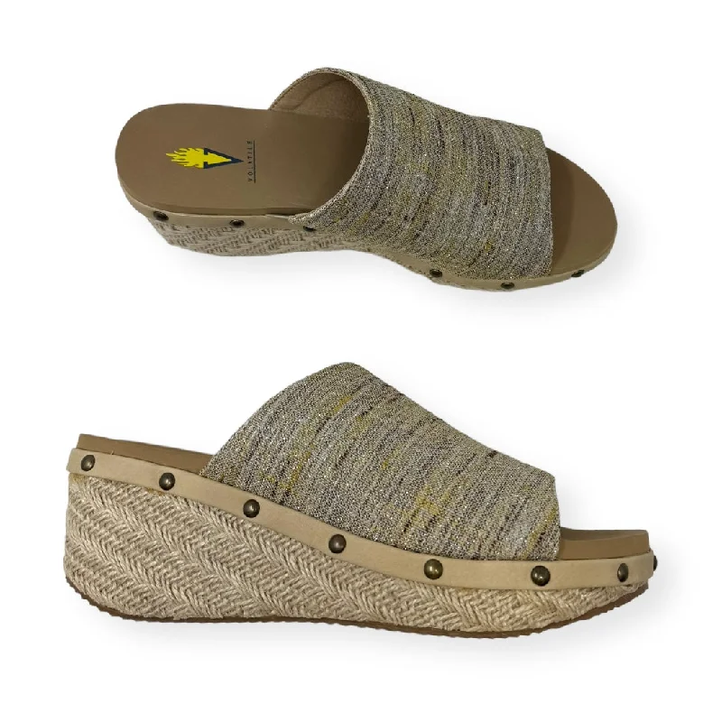 Tan Sandals Heels Wedge Volatile, Size 10 Slide Sandal Beach Style  