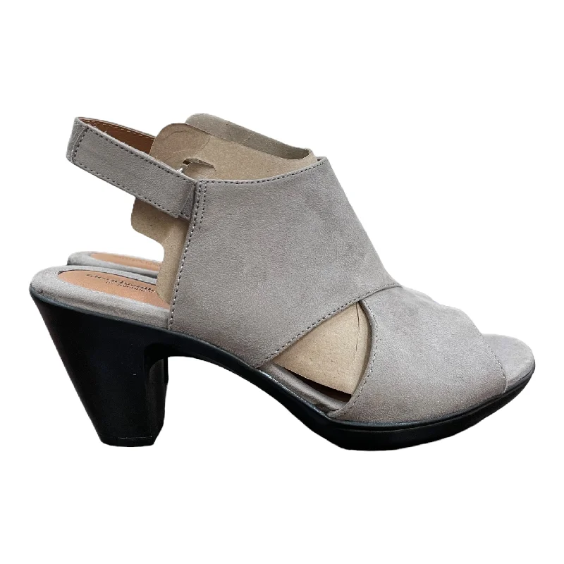 Taupe Sandals Heels Block By Cloudwalkers, Size: 11 Business Monk Strap Style  