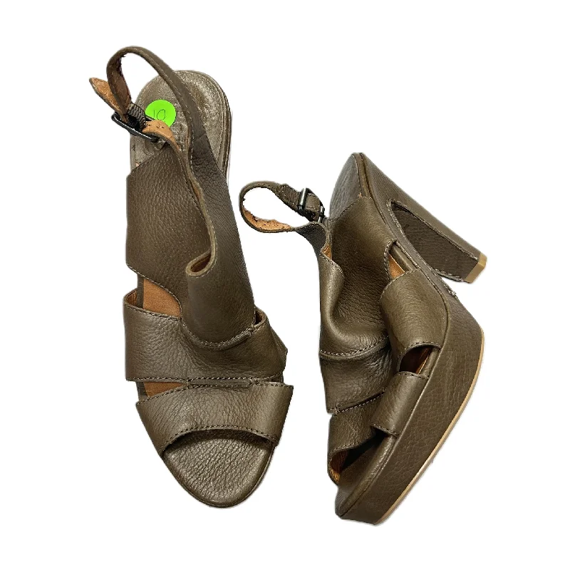 Taupe Sandals Heels Wedge By Lucky Brand, Size: 10 Cowboy Boot Western Style  