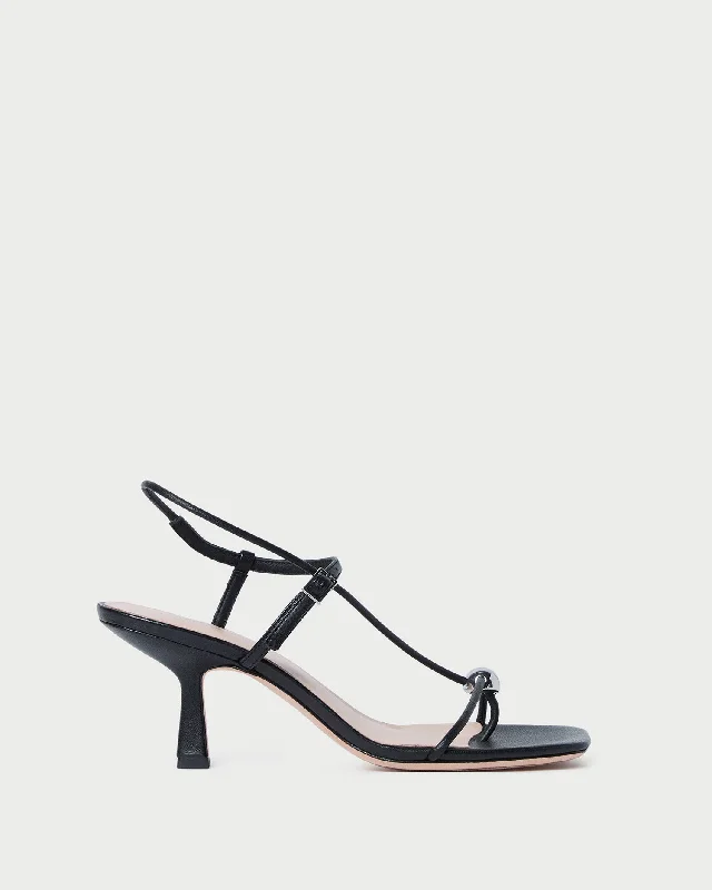 Triana Black Leather Mid-Heel Sandal Moccasin Soft - Sole Style  
