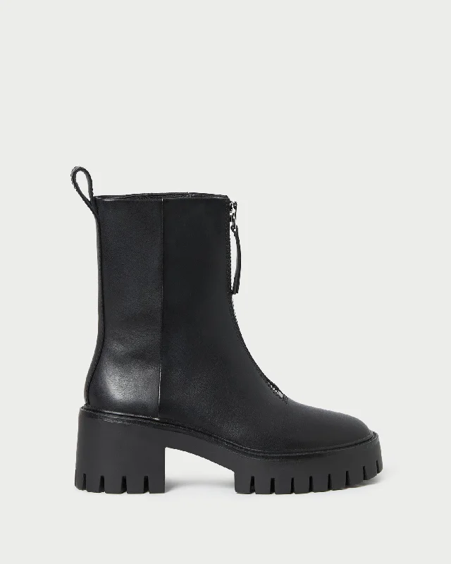 Trixie Black Leather Zip-Front Boot Beaded Moccasin Design 