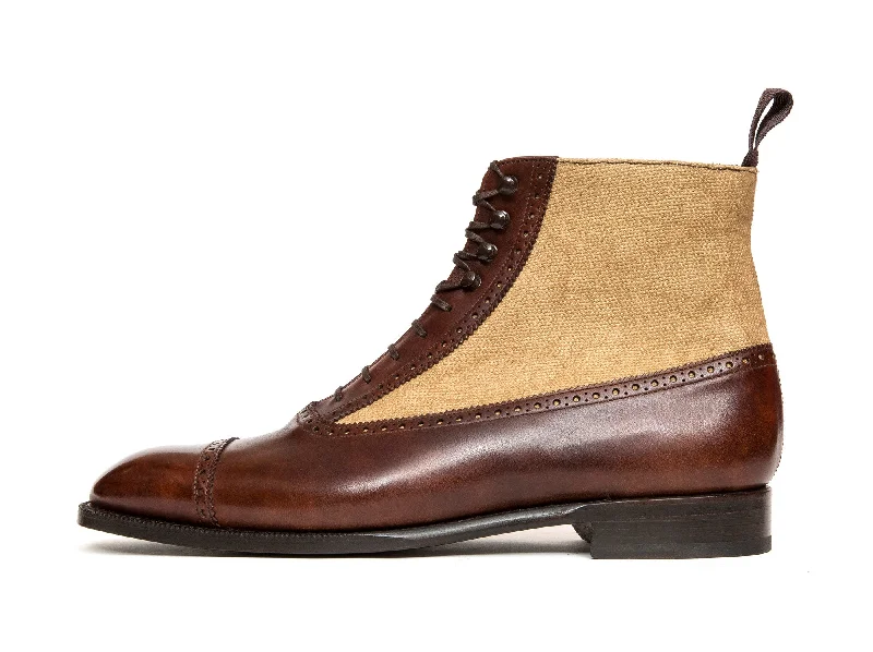 Tyler - MTO - Walnut Museum Calf / Hemp Canvas - NGT Last - Single Leather Sole Embroidered Cowboy Boot Design Tyler - MTO - Walnut Museum Calf / Hemp Canvas - NGT Last - Single Leather Sole Embroidered Cowboy Boot Design