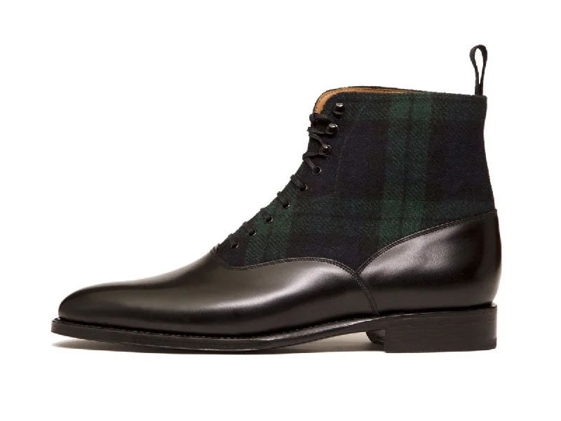 Wedgwood - MTO - Black Calf / Blackwatch Tartan - TMG Last - Single Leather Sole Leather Driving Shoe Style Wedgwood - MTO - Black Calf / Blackwatch Tartan - TMG Last - Single Leather Sole Leather Driving Shoe Style