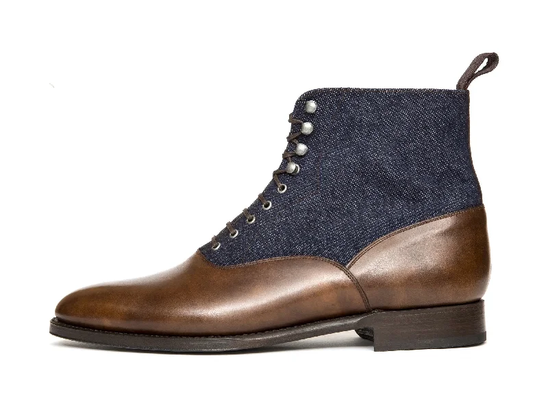Wedgwood - MTO - Copper Museum Calf / Denim - TMG Last - Single Leather Sole Neon - Accent Sneaker Look Wedgwood - MTO - Copper Museum Calf / Denim - TMG Last - Single Leather Sole Neon - Accent Sneaker Look