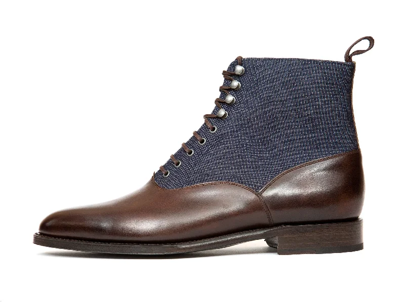 Wedgwood - MTO - Dark Brown Museum Calf / Denim - TMG Last - Single Leather Sole Patchwork Shoe Aesthetic Wedgwood - MTO - Dark Brown Museum Calf / Denim - TMG Last - Single Leather Sole Patchwork Shoe Aesthetic