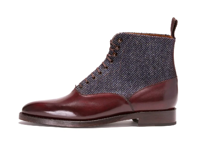 Wedgwood - MTO - Shaded Merlot Calf / Blue Tweed - TMG Last - Double Leather Sole Art Deco - Inspired Shoe Look  