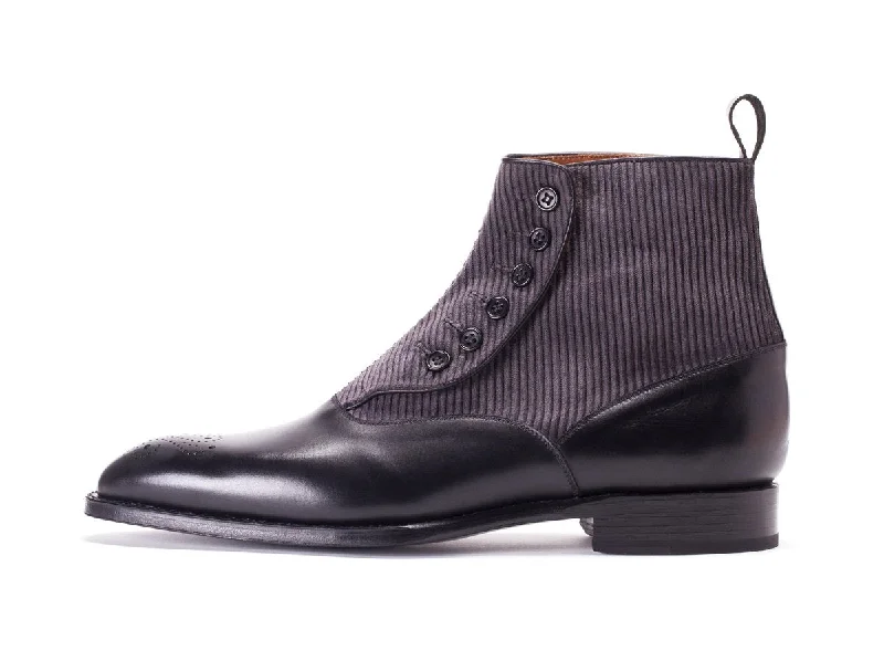 Westlake - MTO - Black Calf / Grey Corduroy - NGT Last - Single Leather Sole Elastic - Sided Chelsea Look Westlake - MTO - Black Calf / Grey Corduroy - NGT Last - Single Leather Sole Elastic - Sided Chelsea Look