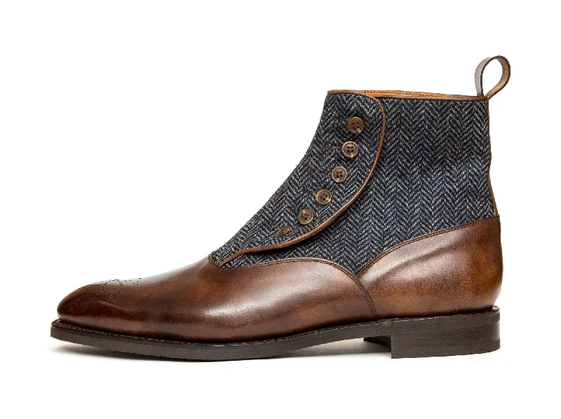 Westlake - MTO - Copper Museum Calf / Blue Tweed - NGT Last - City Rubber Sole Ankle - High Military Boot Style Westlake - MTO - Copper Museum Calf / Blue Tweed - NGT Last - City Rubber Sole Ankle - High Military Boot Style