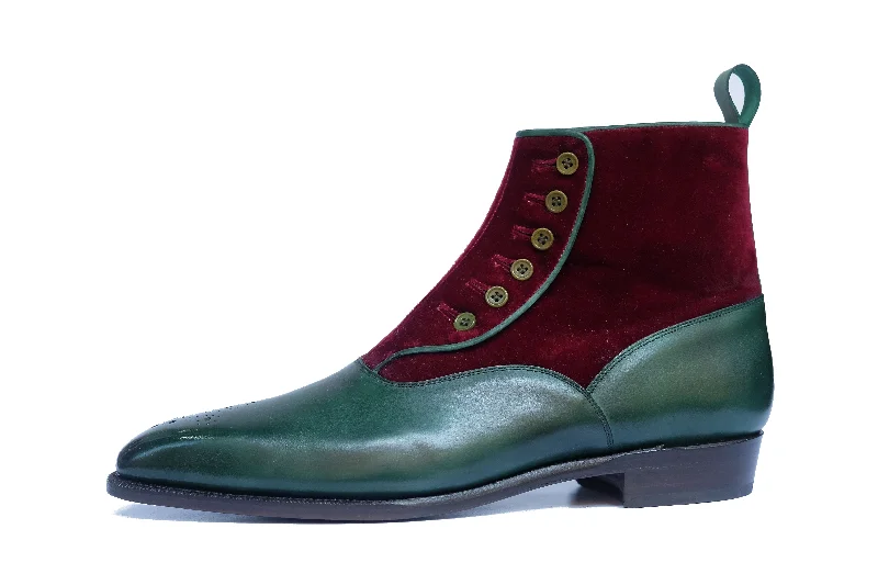 Westlake - MTO - Forest Green Calf / Burgundy Velour - LPB Last - Single Leather Sole Patchwork Shoe Aesthetic Westlake - MTO - Forest Green Calf / Burgundy Velour - LPB Last - Single Leather Sole Patchwork Shoe Aesthetic