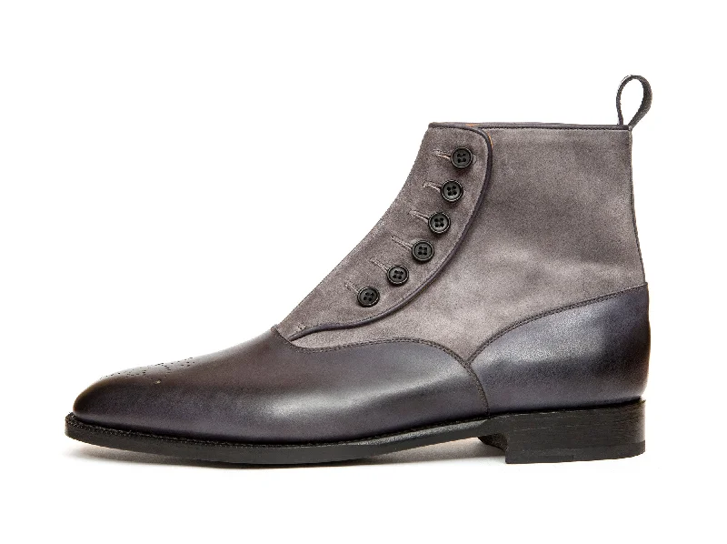 Westlake - MTO - Shaded Grey Calf / Mid Grey Suede - LPB Last - Single Leather Sole - Lotus Medallion Casual Loafer Style Westlake - MTO - Shaded Grey Calf / Mid Grey Suede - LPB Last - Single Leather Sole - Lotus Medallion Casual Loafer Style