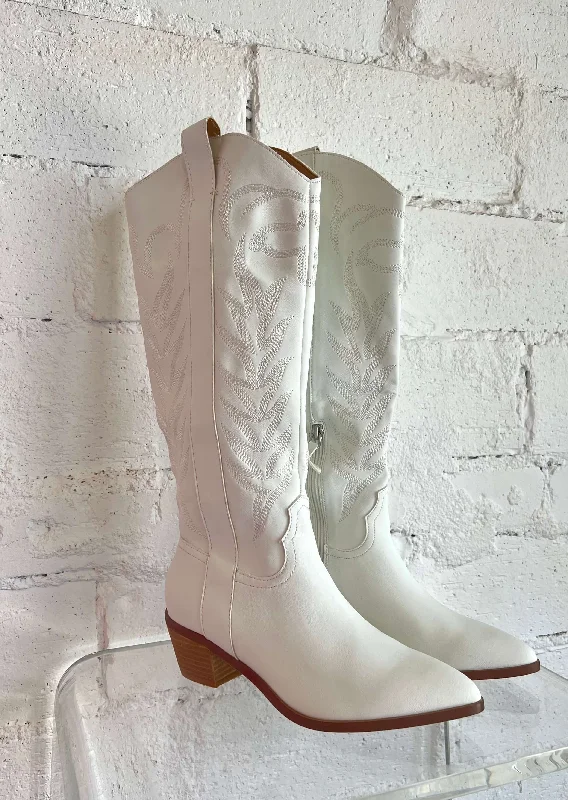White Inlay Vegan Cowboy Boots Athleisure Derby Style  