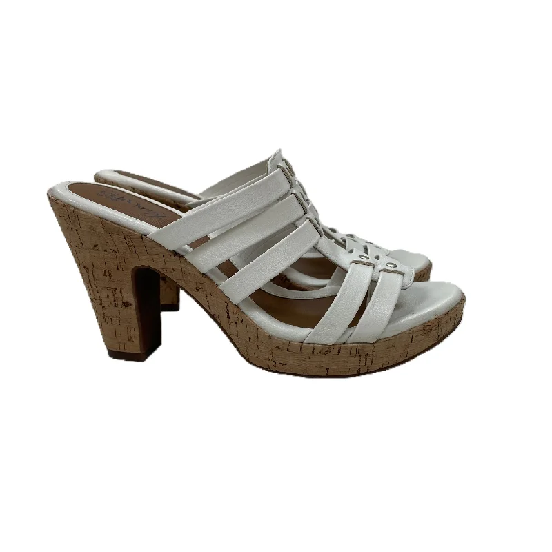 White Sandals Heels Block By Sofft, Size: 8 Quilted Shoe Design  