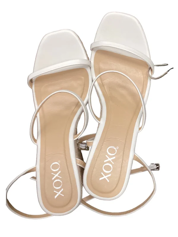 White Sandals Heels Wedge Xoxo, Size 8 Single - Buckle Monk Look  