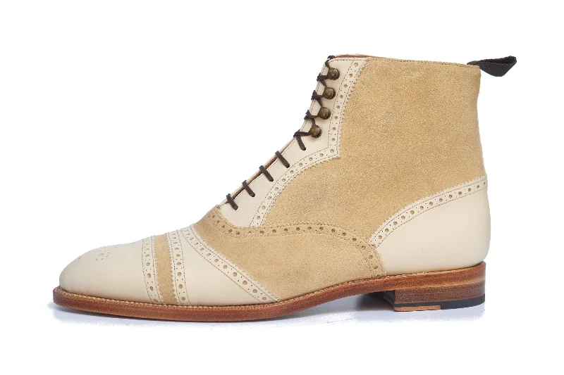 Whitman - MTO - Crust Calf / Light Cream Suede - NGT last - Single Leather Sole - Fleur De Lys Medallion Ivy League Loafer Look Whitman - MTO - Crust Calf / Light Cream Suede - NGT last - Single Leather Sole - Fleur De Lys Medallion Ivy League Loafer Look
