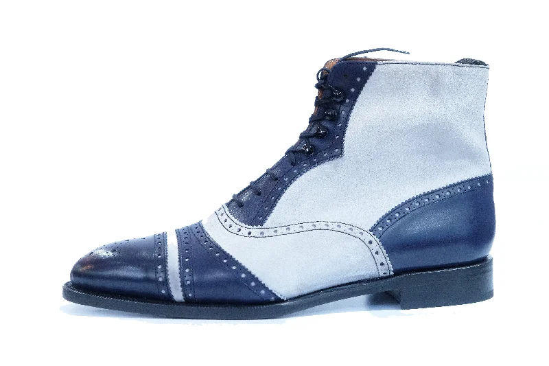 Whitman - MTO - Marine Blue Calf / Pearl Suede - NGT last - Single Leather Sole Comfortable Derby Style Whitman - MTO - Marine Blue Calf / Pearl Suede - NGT last - Single Leather Sole Comfortable Derby Style
