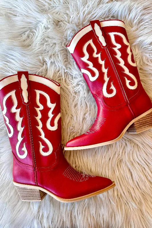 Yaya Dark Red Cowboy Boot Neon - Accent Sneaker Look  