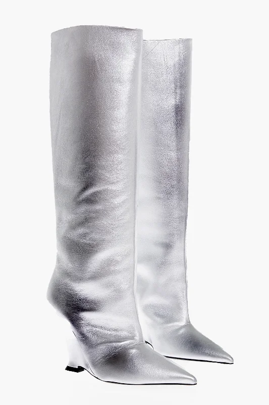 3Juin Laminated Leather Clea Boot With Wedge 10,5Cm Embroidered Cowboy Boot Design  