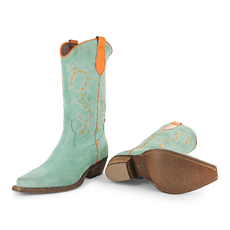 746 - Turquoise/Orange Suede Cowboy Boot Lightweight Tennis Sneaker Look  