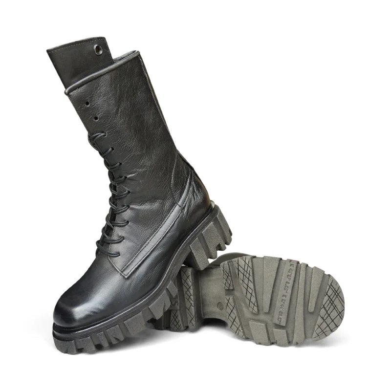 A54201 - Fur Lace Up Edwardian Shoe Look  