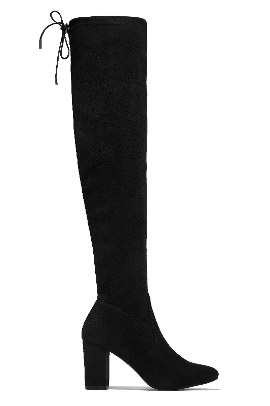 Adalee Over The Knee Block Heel Boots - Black Vintage Oxford Appeal 