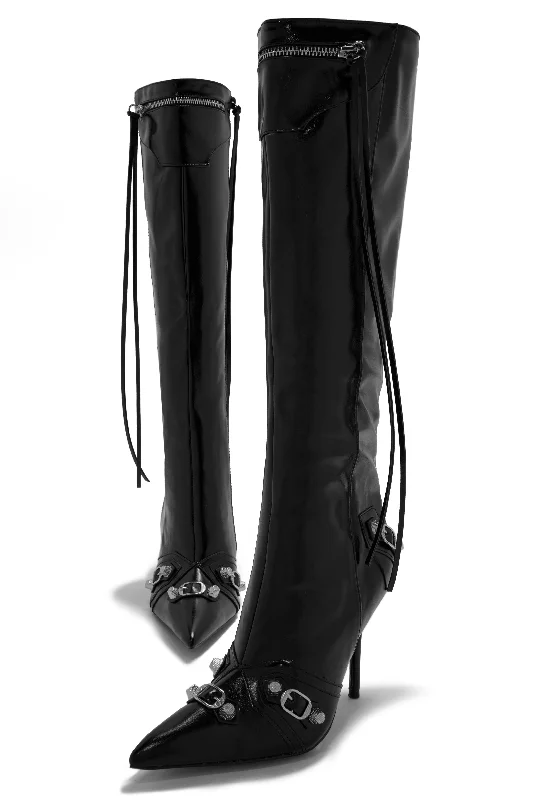 Adison Metallic Knee High Boots - Black Inflatable Shoe Look 