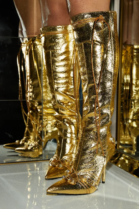 Adison Knee High Boots - Gold Lightweight Tennis Sneaker Look  