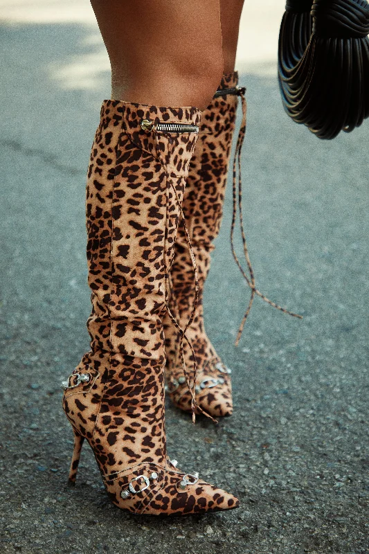 Adison Metallic Knee High Boots - Leopard Hiking Boot Durability Style  