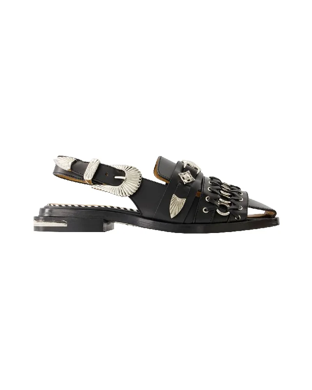 Aj1312 Sandals - Toga Pulla - Leather - Black Tailored Oxford Style 