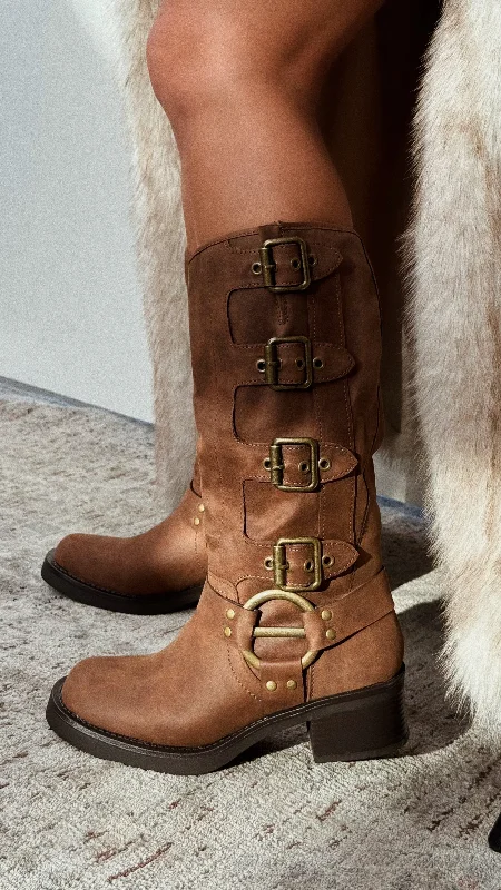 Alixa Motto Boots - Brown Moccasin Soft - Sole Style  