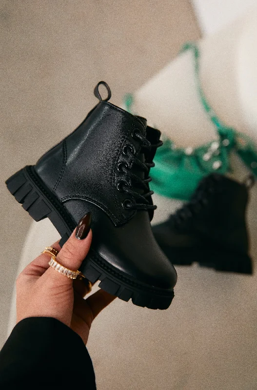 Ariella Kids Lace Up Boots - Black Ivy League Loafer Look 