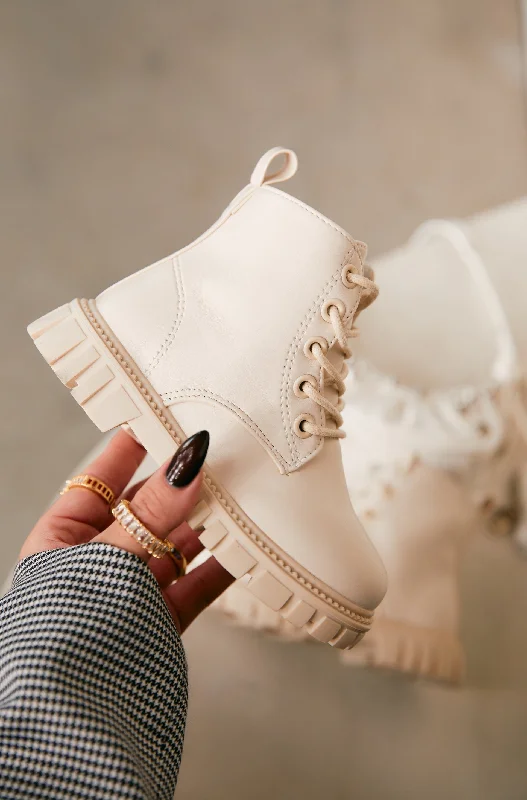 Ariella Kids Lace Up Boots - Nude Ankle - High Military Boot Style  