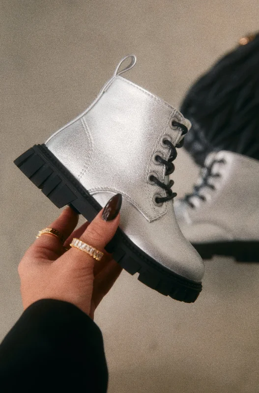 Ariella Lace Up Boots - Silver Elastic - Sided Chelsea Look  